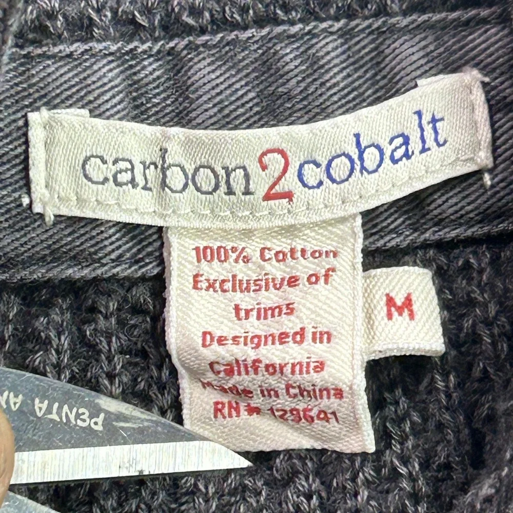Carbon 2 Cobalt Sweater Mens Medium Gray Cotton Henley Mock Neck Knit Pullover